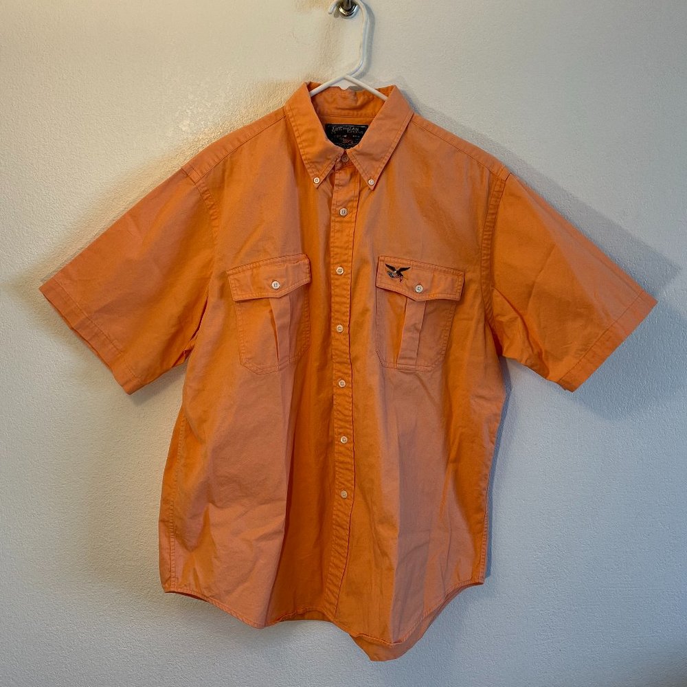American Living men's size XL shirt orange button down eagle flag 100% cotton